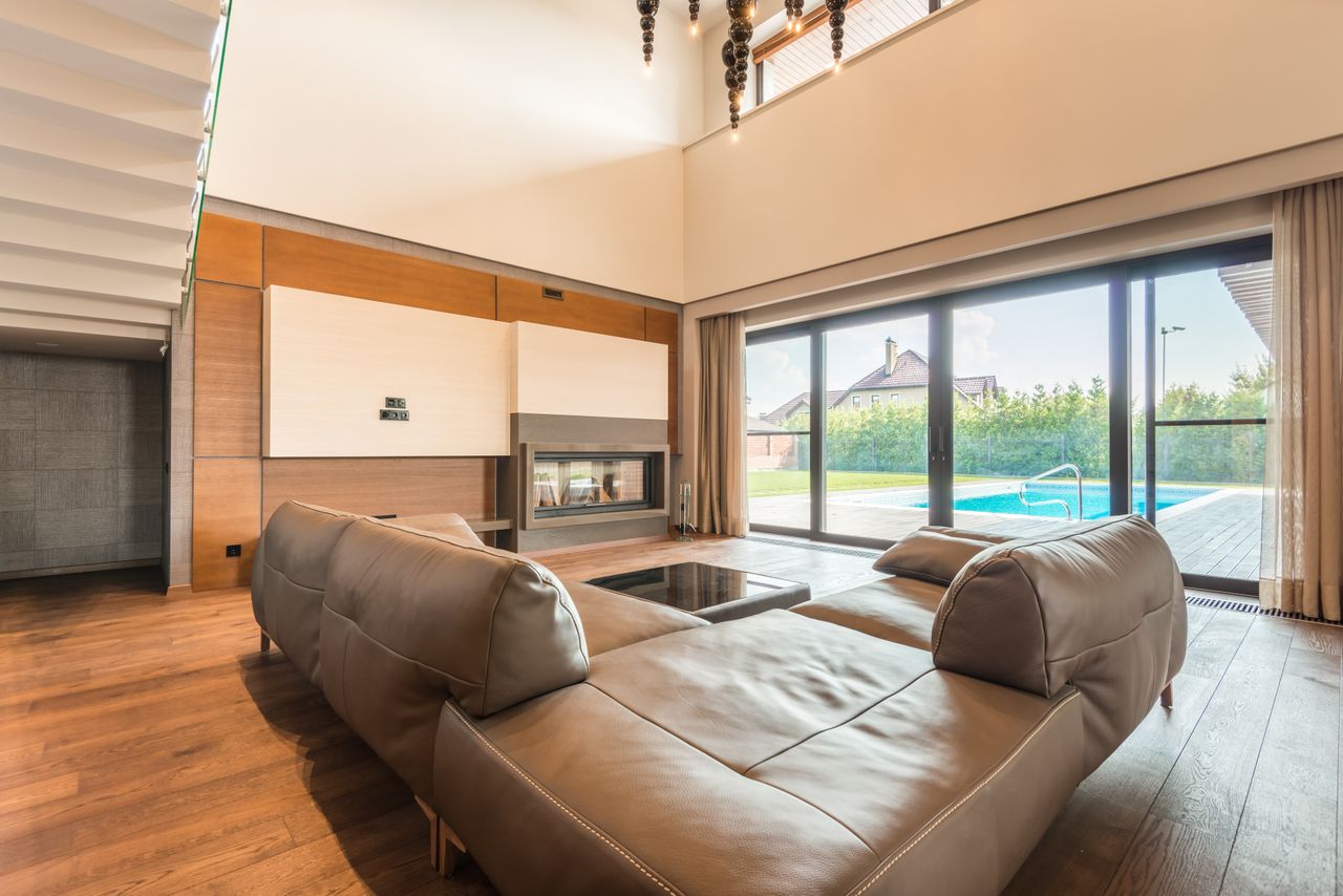 Sliding glass door with clear glass panes